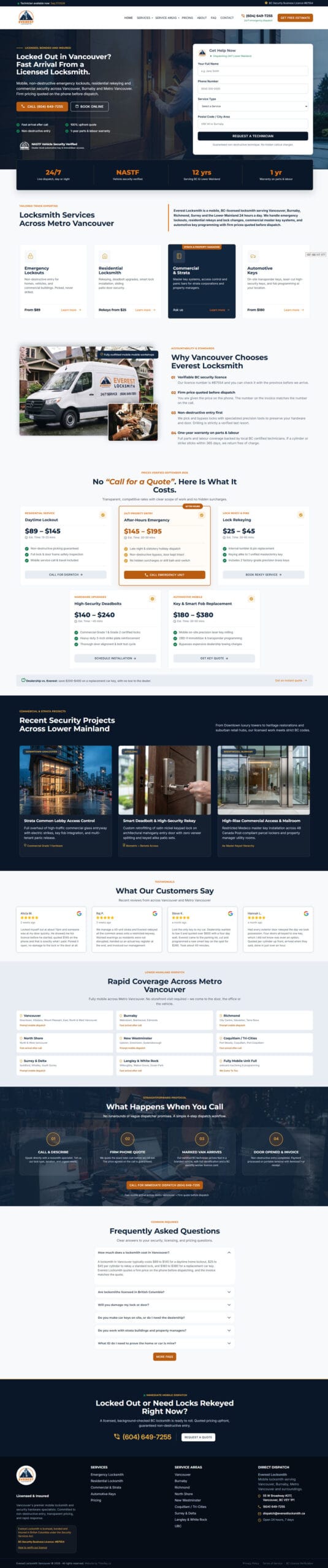 Everest Locksmith Vancouver website built by Timofey.ca